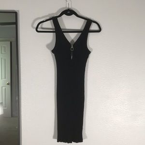 Cotton on black ribbed dress with zipper detail